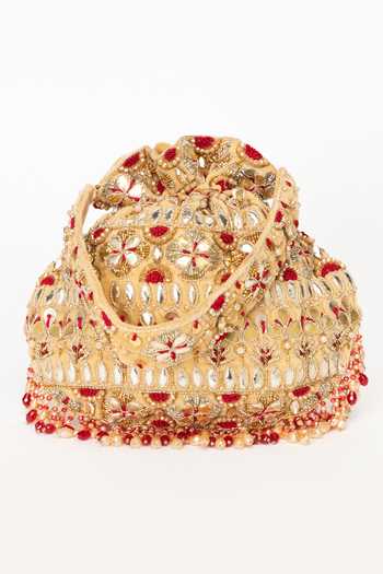 Eena Gold Embroidery, Beads, Crystals, Gota Patti Ravya Potli Bag at Aza Fashions Eena_Gold Embroidery, Beads, Crystals, Gota Patti Ravya Potli Bag _at_Aza_Fashions