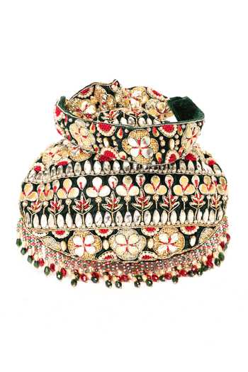 Buy Eena Emerald Green Embroidery, Beads, Mirrors, Crystals, Tassels, Gota Ravya Potli Online at Aza Fashions Buy_Eena_Emerald Green Embroidery, Beads, Mirrors, Crystals, Tassels, Gota Ravya Potli _Online_at_Aza_Fashions