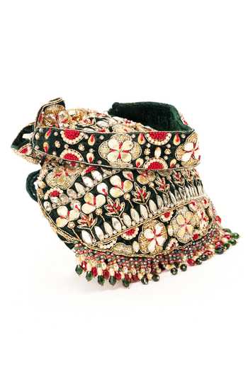 Shop Eena Emerald Green Embroidery, Beads, Mirrors, Crystals, Tassels, Gota Ravya Potli Online at Aza Fashions Shop_Eena_Emerald Green Embroidery, Beads, Mirrors, Crystals, Tassels, Gota Ravya Potli _Online_at_Aza_Fashions