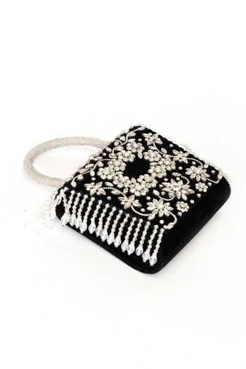 Eena Black Minali Floral Embellished Clutch Online at Aza Fashions Eena_Black Minali Floral Embellished Clutch _Online_at_Aza_Fashions