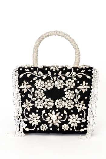 Shop Eena Black Minali Floral Embellished Clutch Online at Aza Fashions Shop_Eena_Black Minali Floral Embellished Clutch _Online_at_Aza_Fashions