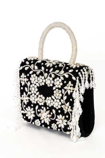 Buy Eena Black Minali Floral Embellished Clutch Buy_Eena_Black Minali Floral Embellished Clutch