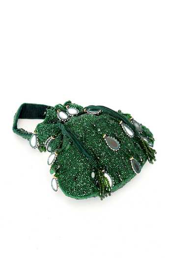 Eena Green Beads, Mirrors, Crystals Zuri Beadwork Potli Bag Online at Aza Fashions Eena_Green Beads, Mirrors, Crystals Zuri Beadwork Potli Bag _Online_at_Aza_Fashions
