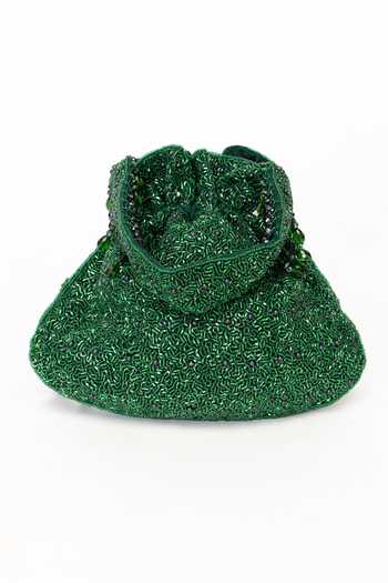 Buy Eena Green Beads, Mirrors, Crystals Zuri Beadwork Potli Bag Online at Aza Fashions Buy_Eena_Green Beads, Mirrors, Crystals Zuri Beadwork Potli Bag _Online_at_Aza_Fashions