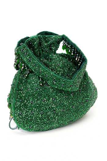 Buy Eena Green Beads, Mirrors, Crystals Zuri Beadwork Potli Bag Buy_Eena_Green Beads, Mirrors, Crystals Zuri Beadwork Potli Bag