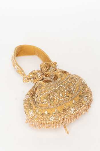 Shop Eena Gold Embroidery, Beads, Pearls, Crystals, Gota Patti Elina Velvet Potli Online at Aza Fashions Shop_Eena_Gold Embroidery, Beads, Pearls, Crystals, Gota Patti Elina Velvet Potli _Online_at_Aza_Fashions