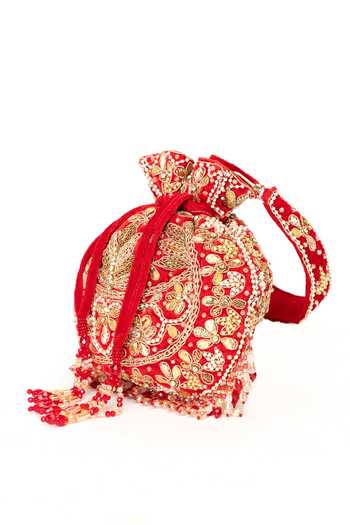 Buy_Eena_Red Beads, Pearls, Crystals, Gota Patti Elina Zardozi Work Potli _Online_at_Aza_Fashions
