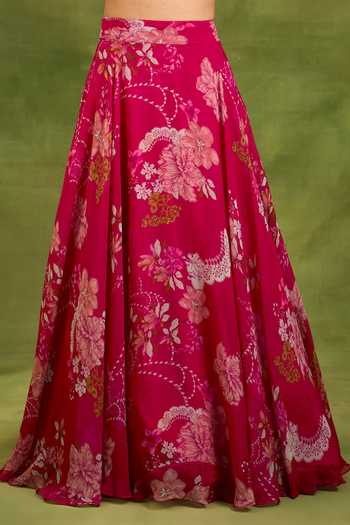 Shop Neha Khullar Fuchsia Organza Halter Neck Floral Print Lehenga Set Online at Aza Fashions Shop_Neha Khullar_Fuchsia Organza Halter Neck Floral Print Lehenga Set _Online_at_Aza_Fashions