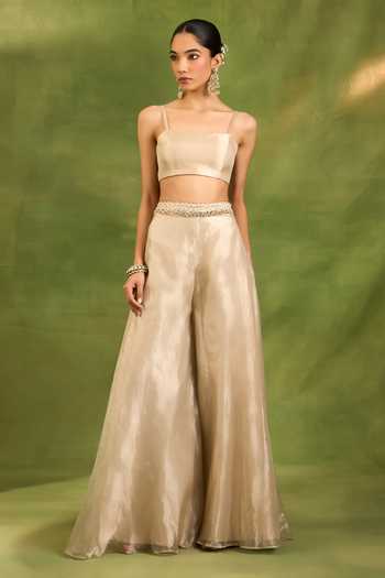 Buy Neha Khullar Beige Silk, Tissue Open , Square Zardozi Work Jacket Sharara Set Online at Aza Fashions Buy_Neha Khullar_Beige Silk, Tissue Open , Square Zardozi Work Jacket Sharara Set _Online_at_Aza_Fashions