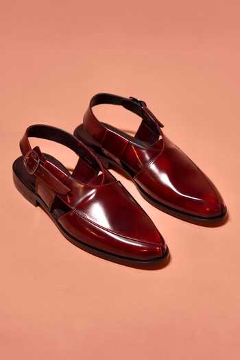 Dmodot Pesha Borgogno High Shine Leather Peshawari Shoes 