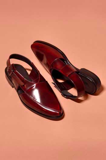 Dmodot Pesha Borgogno High Shine Leather Peshawari Shoes 