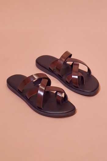 Dmodot Brown Leather Strappy Sandals 