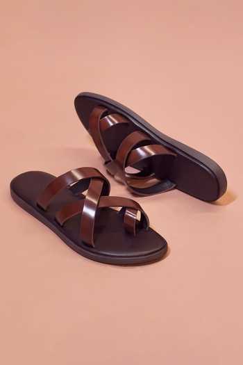 Dmodot Brown Leather Strappy Sandals 