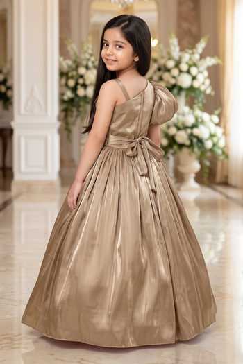 Shop Petite Pomme Gold Satin One Shoulder Dress at Aza Fashions Shop_Petite Pomme_Gold Satin One Shoulder Dress _at_Aza_Fashions