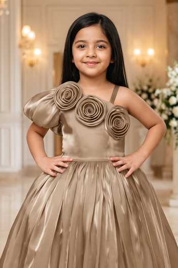Petite Pomme Gold Satin One Shoulder Dress Online at Aza Fashions Petite Pomme_Gold Satin One Shoulder Dress _Online_at_Aza_Fashions