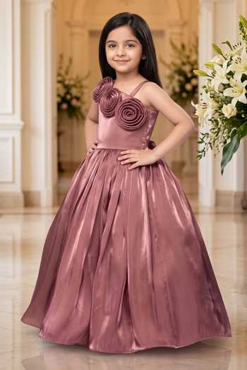 Petite Pomme Pink Satin One Shoulder Dress Online at Aza Fashions Petite Pomme_Pink Satin One Shoulder Dress _Online_at_Aza_Fashions