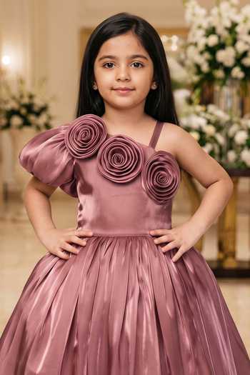 Buy Petite Pomme Pink Satin One Shoulder Dress Online at Aza Fashions Buy_Petite Pomme_Pink Satin One Shoulder Dress _Online_at_Aza_Fashions