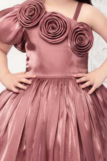 Shop Petite Pomme Pink Satin One Shoulder Dress Online at Aza Fashions Shop_Petite Pomme_Pink Satin One Shoulder Dress _Online_at_Aza_Fashions
