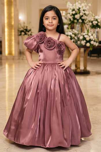 Buy Petite Pomme Pink Satin One Shoulder Dress at Aza Fashions Buy_Petite Pomme_Pink Satin One Shoulder Dress _at_Aza_Fashions