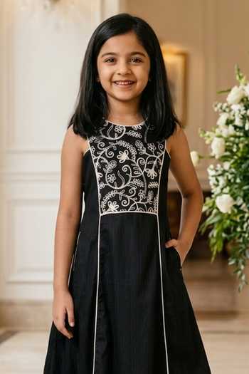 Petite Pomme Black Cotton Thread Work Dress Online at Aza Fashions Petite Pomme_Black Cotton Thread Work Dress _Online_at_Aza_Fashions