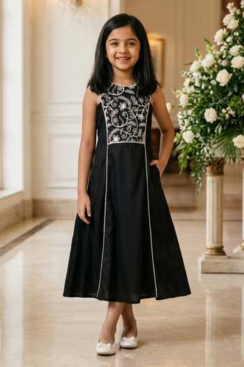 Buy Petite Pomme Black Cotton Thread Work Dress at Aza Fashions Buy_Petite Pomme_Black Cotton Thread Work Dress _at_Aza_Fashions