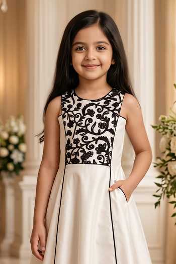 Petite Pomme White Cotton Dori Yoke Embroidered Dress Online at Aza Fashions Petite Pomme_White Cotton Dori Yoke Embroidered Dress _Online_at_Aza_Fashions