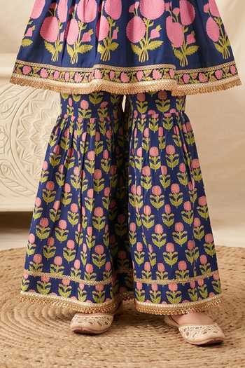 Petite Pomme Blue Cotton, Net Printed Sharara Set Online at Aza Fashions Petite Pomme_Blue Cotton, Net Printed Sharara Set _Online_at_Aza_Fashions