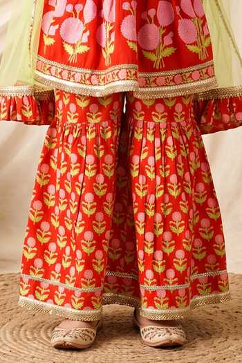 Petite Pomme Red Cotton, Net Butti Print Kurta Set Online at Aza Fashions Petite Pomme_Red Cotton, Net Butti Print Kurta Set _Online_at_Aza_Fashions