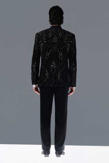 Rohit Gandhi + Rahul Khanna Black Cedar Bandhgala Set 