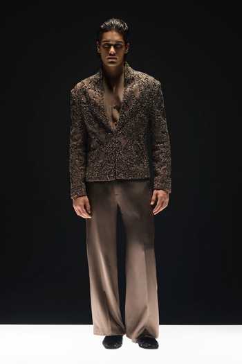 Rohit Gandhi + Rahul Khanna_Brown Silk, Dupion Emberfall Jacket Set _Online_at_Aza_Fashions