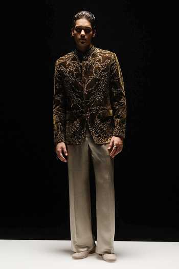 Rohit Gandhi + Rahul Khanna Granite Fern Bandhgala Set 