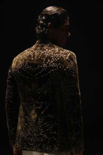 Rohit Gandhi + Rahul Khanna Granite Fern Bandhgala Set 
