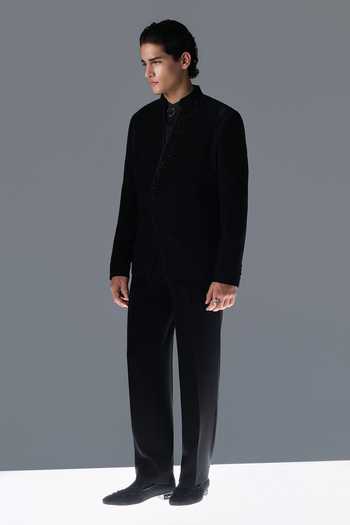 Buy_Rohit Gandhi + Rahul Khanna_Black Crepe Stones Monolith Embroidered Bandhgala Set _Online_at_Aza_Fashions