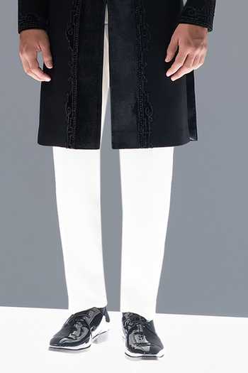 Rohit Gandhi + Rahul Khanna Black Crepe Serein Embellished Panelled Sherwani Set Online at Aza Fashions Rohit Gandhi + Rahul Khanna_Black Crepe Serein Embellished Panelled Sherwani Set _Online_at_Aza_Fashions