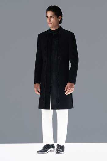 Buy Rohit Gandhi + Rahul Khanna Black Crepe Serein Embellished Panelled Sherwani Set Online at Aza Fashions Buy_Rohit Gandhi + Rahul Khanna_Black Crepe Serein Embellished Panelled Sherwani Set _Online_at_Aza_Fashions