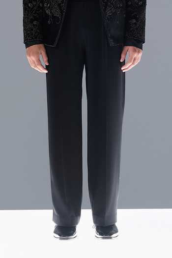 Rohit Gandhi + Rahul Khanna_Black Silk, Velvet Embroidery Shadow Pine Bandhgala Set _Online_at_Aza_Fashions