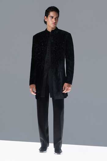 Rohit Gandhi + Rahul Khanna Lustre Noire Embroidered Sherwani Set 