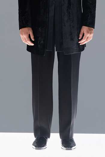 Shop Rohit Gandhi + Rahul Khanna Black Silk, Velvet Lustre Noire Embroidered Sherwani Set Online at Aza Fashions Shop_Rohit Gandhi + Rahul Khanna_Black Silk, Velvet Lustre Noire Embroidered Sherwani Set _Online_at_Aza_Fashions