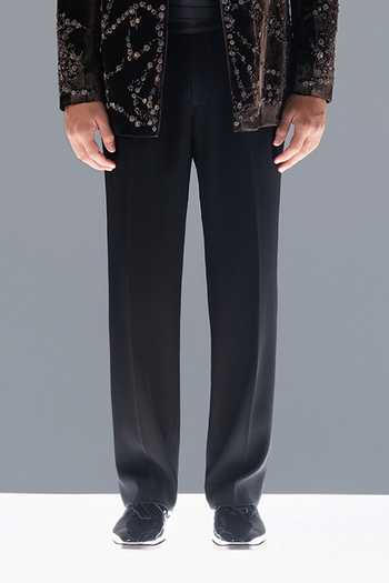 Rohit Gandhi + Rahul Khanna_Brown Silk, Velvet Embroidery Silvan Echo Bandhgala Set _Online_at_Aza_Fashions