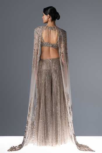 Rohit Gandhi + Rahul Khanna Moonflower Embroidered Cape Sharara Set 