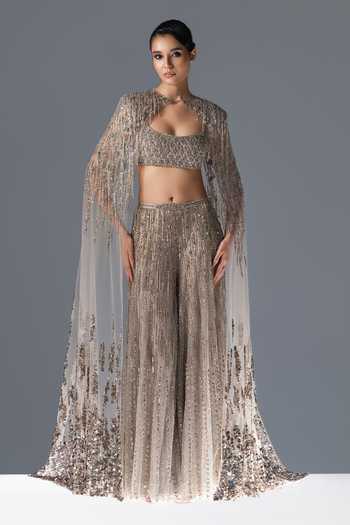 Rohit Gandhi + Rahul Khanna Moonflower Embroidered Cape Sharara Set 
