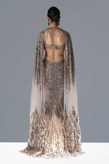 Rohit Gandhi + Rahul Khanna Celestine Embroidered Cape Lehenga Set 