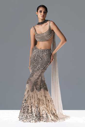 Rohit Gandhi + Rahul Khanna Halo Ecru Embroidered Lehenga Set 