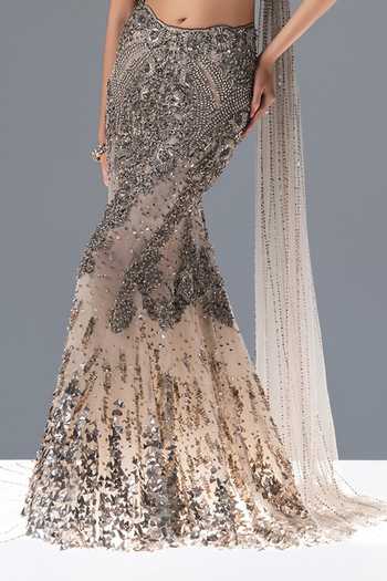Rohit Gandhi + Rahul Khanna Off White Tulle Sequins, Stones, Crystals Halo Ecru Embroidered Lehenga Set at Aza Fashions Rohit Gandhi + Rahul Khanna_Off White Tulle Sequins, Stones, Crystals Halo Ecru Embroidered Lehenga Set _at_Aza_Fashions