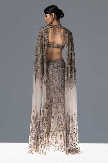 Rohit Gandhi + Rahul Khanna Opaline Embroidered Cape Lehenga Set 