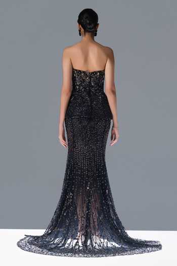 Rohit Gandhi + Rahul Khanna Obsidian Bloom Corset & Lehenga Set 