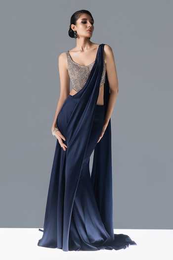 Rohit Gandhi + Rahul Khanna Crystal Eclipse Pre-Draped Saree With Blouse 
