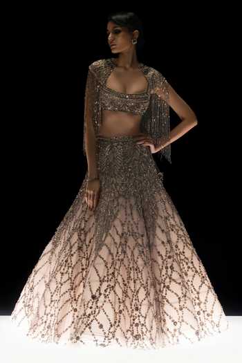 Rohit Gandhi + Rahul Khanna Celestia Embroidered Cape Lehenga Set 