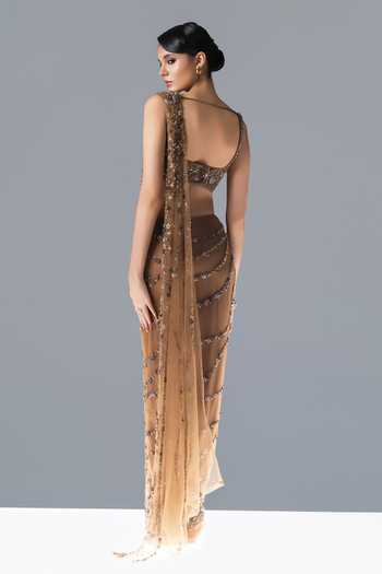 Rohit Gandhi + Rahul Khanna Mireya Pre-Draped Embellished Saree With Blouse 