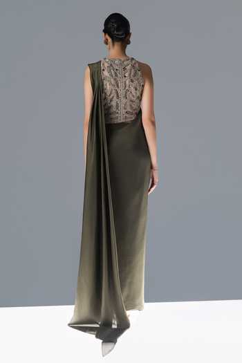 Rohit Gandhi + Rahul Khanna Fern Pre-Draped Saree With Embroidered Blouse 